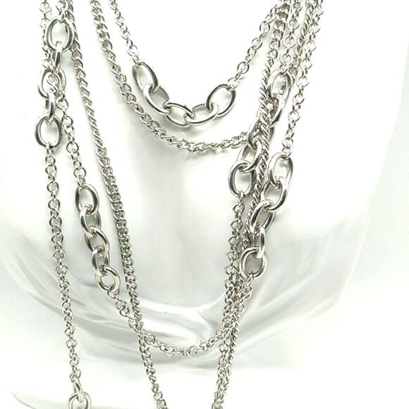 Long Multi-Chain Silver-tone Unisex Necklace - Picture 6 of 7